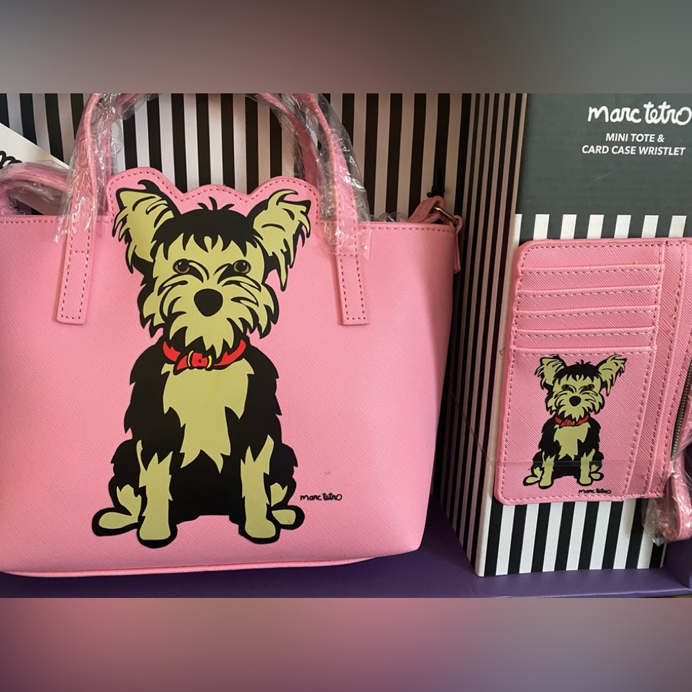 NWT, Marc Tetro, Yorkshire Terrier, Mini Yorkie Tote & Card Case Wristlet